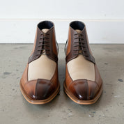 Handmade Mens Triple tone Chukka boots, Men Square toe Lace up dress boots. - front-view