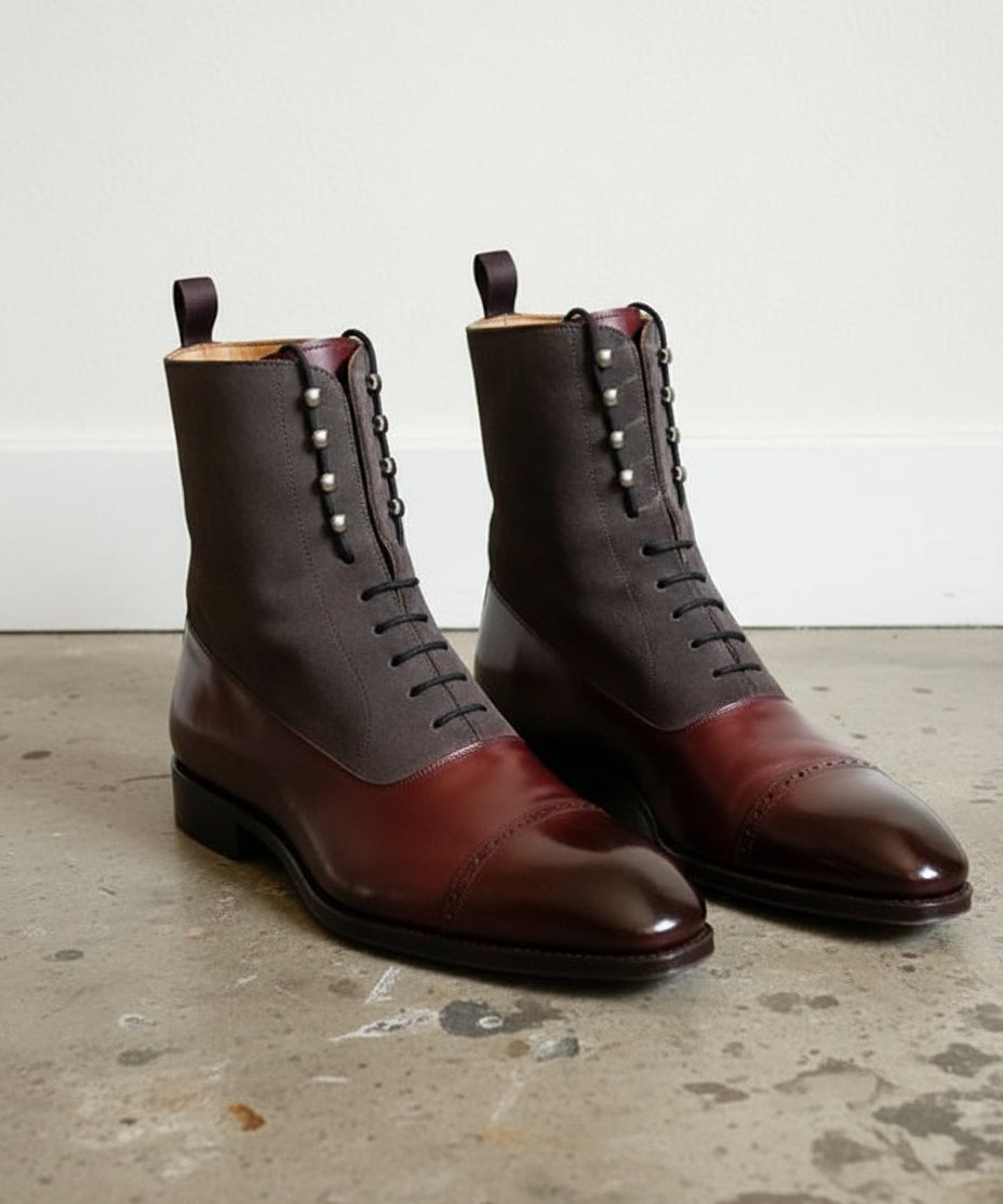 Handmade Mens Two tone ankle boots, Men lace up dress boot, Ankle high boot - angle-view-showing-depth