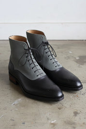 Handmade Men's Two Tone Chelsea Boots, Black And Gray Leather Boots, - 3-4-right-view