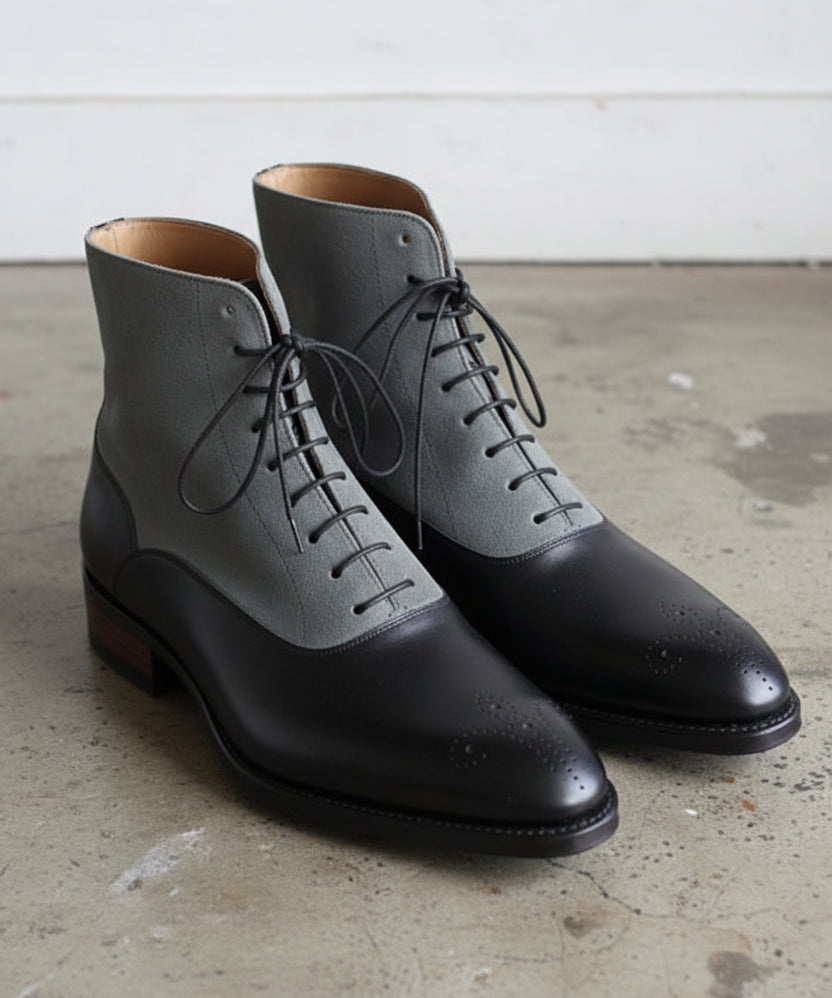 Handmade Men's Two Tone Chelsea Boots, Black And Gray Leather Boots, - 3-4-right-view