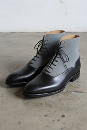 Handmade Men's Two Tone Chelsea Boots, Black And Gray Leather Boots, - angle-view-showing-depth