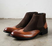 Handmade Mens Two tone Chelsea boots, Men Brown leather and Suede boots - 3-4-right-view