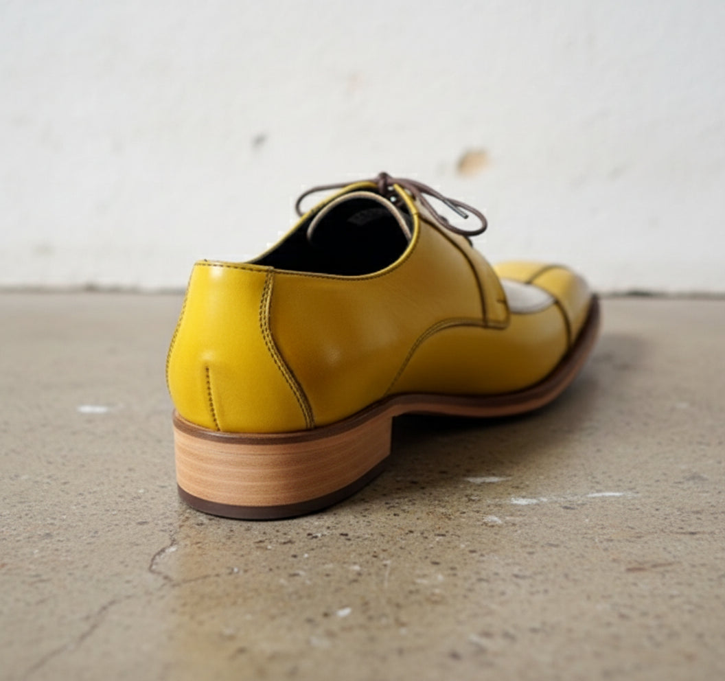 Handmade Mens Two tone Derby dress shoes, Men leather formal derby shoes - detail-view-showing-texture