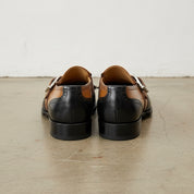 Handmade Mens Two tone Dress shoes, Men Brown and black fringe shoes - back-view