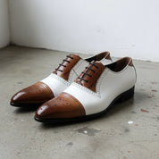 Handmade Mens Two tone formal shoes, Men Spectator Shoes, Pointed toe shoes - angle-view-showing-depth