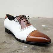 Handmade Mens Two tone formal shoes, Men Spectator Shoes, Pointed toe shoes - detail-view-showing-texture
