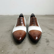 Handmade Mens Two tone formal shoes, Men Spectator Shoes, Pointed toe shoes - front-view