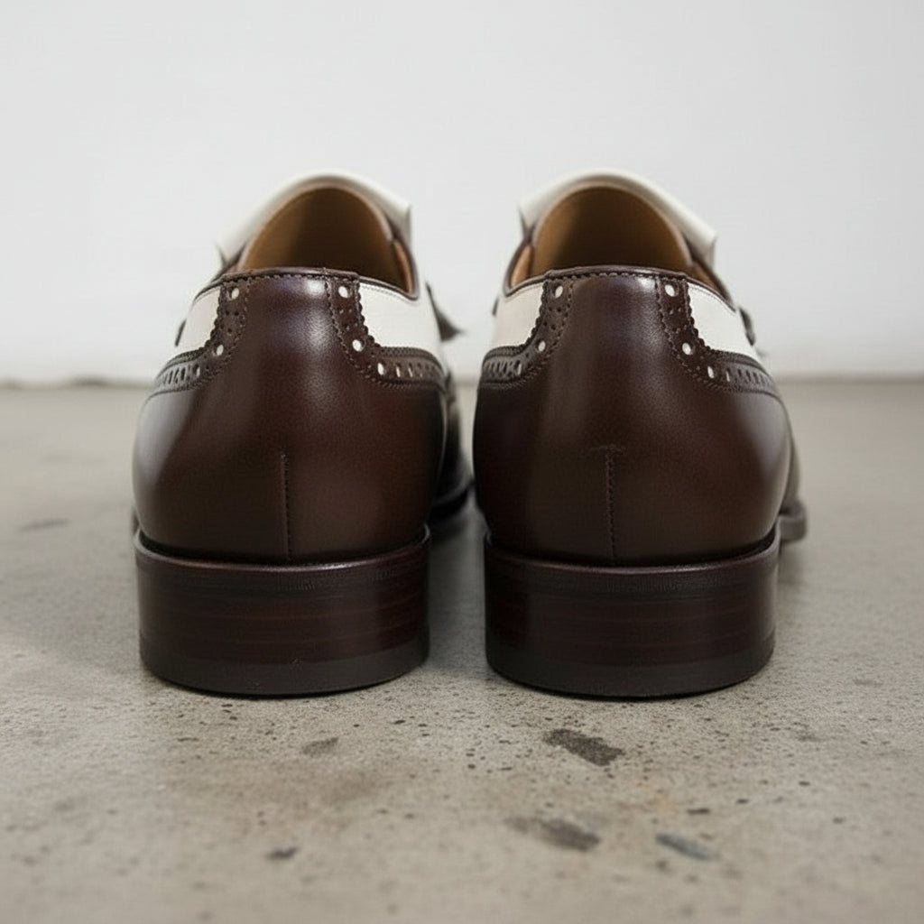 Handmade Mens Two Tone Formal Shoes, Men Tassels Shoes Moccasins, Mens Shoe - detail-view-showing-texture - back-view