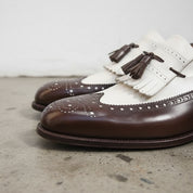 Handmade Mens Two Tone Formal Shoes, Men Tassels Shoes Moccasins, Mens Shoe - detail-view-showing-texture