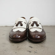 Handmade Mens Two Tone Formal Shoes, Men Tassels Shoes Moccasins, Mens Shoe - detail-view-showing-texture - front-view