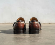 Handmade mens two tone fringe shoes, Mne real calf leather dress shoes - back-view