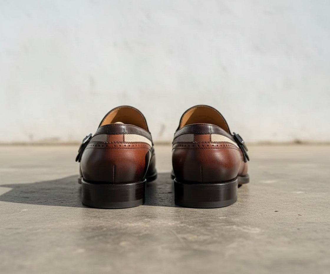 Handmade mens two tone fringe shoes, Mne real calf leather dress shoes - back-view