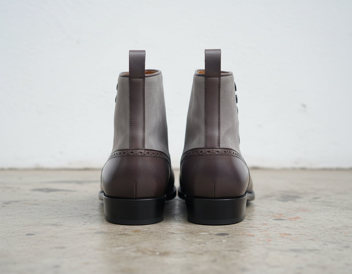 Handmade Mens Two tone Leather Button Boots, New Mens casual Button boot - back-view