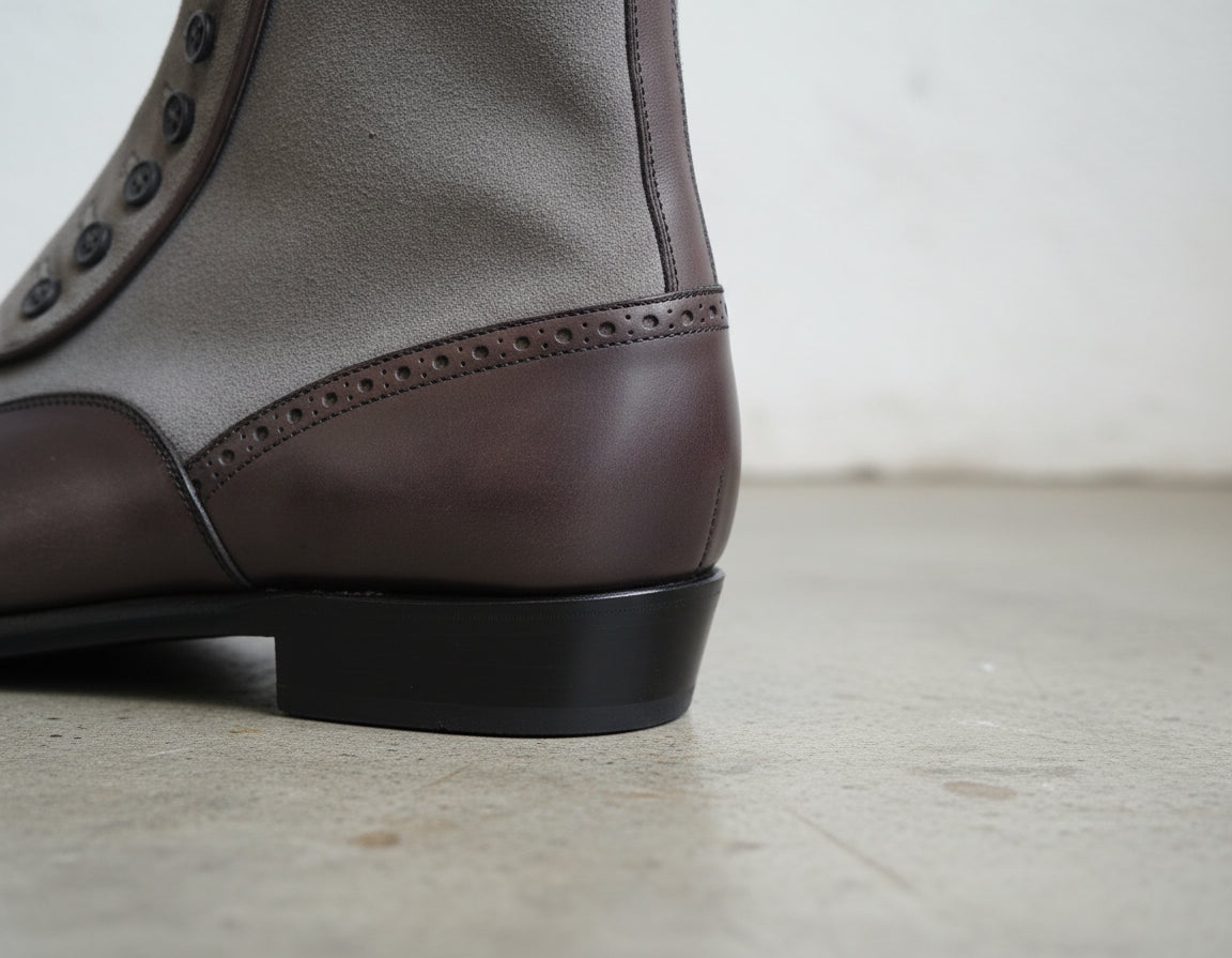 Handmade Mens Two tone Leather Button Boots, New Mens casual Button boot - detail-view-showing-texture