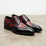 Handmade Mens Two tone wing tip brogue dress shoes, Men formal leather shoe - 3-4-right-view