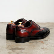 Handmade Mens Two tone wing tip brogue dress shoes, Men formal leather shoe - angle-view-showing-depth