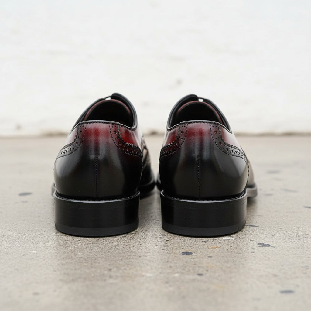 Handmade Mens Two tone wing tip brogue dress shoes, Men formal leather shoe - back-view