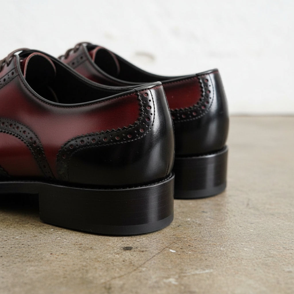 Handmade Mens Two tone wing tip brogue dress shoes, Men formal leather shoe - detail-view-showing-texture