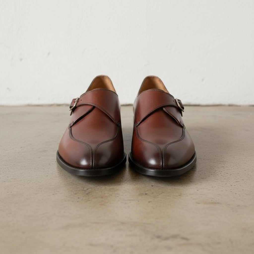 Handmade Mens wear brown monk shoes , Men fashion dress shoes buckle shoes - front-view