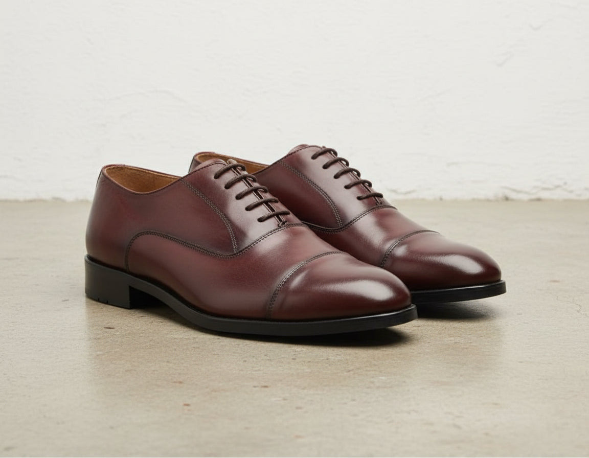 Handmade Mens wear brown oxford shoes, Mens fashion dress shoes, brown shoe - angle-view-showing-depth