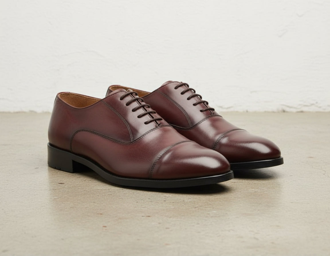 Handmade Mens wear brown oxford shoes, Mens fashion dress shoes, brown shoe - angle-view-showing-depth