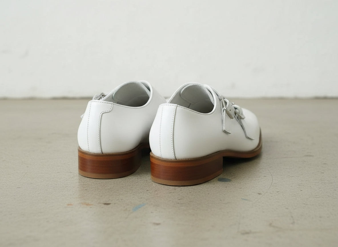 Handmade Mens white buckle shoes, Men Oxford dress shoes, Shoes for men - back-view