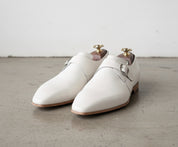 Handmade Mens white buckle shoes, Men white monk dress shoes, Shoes for men - front-view