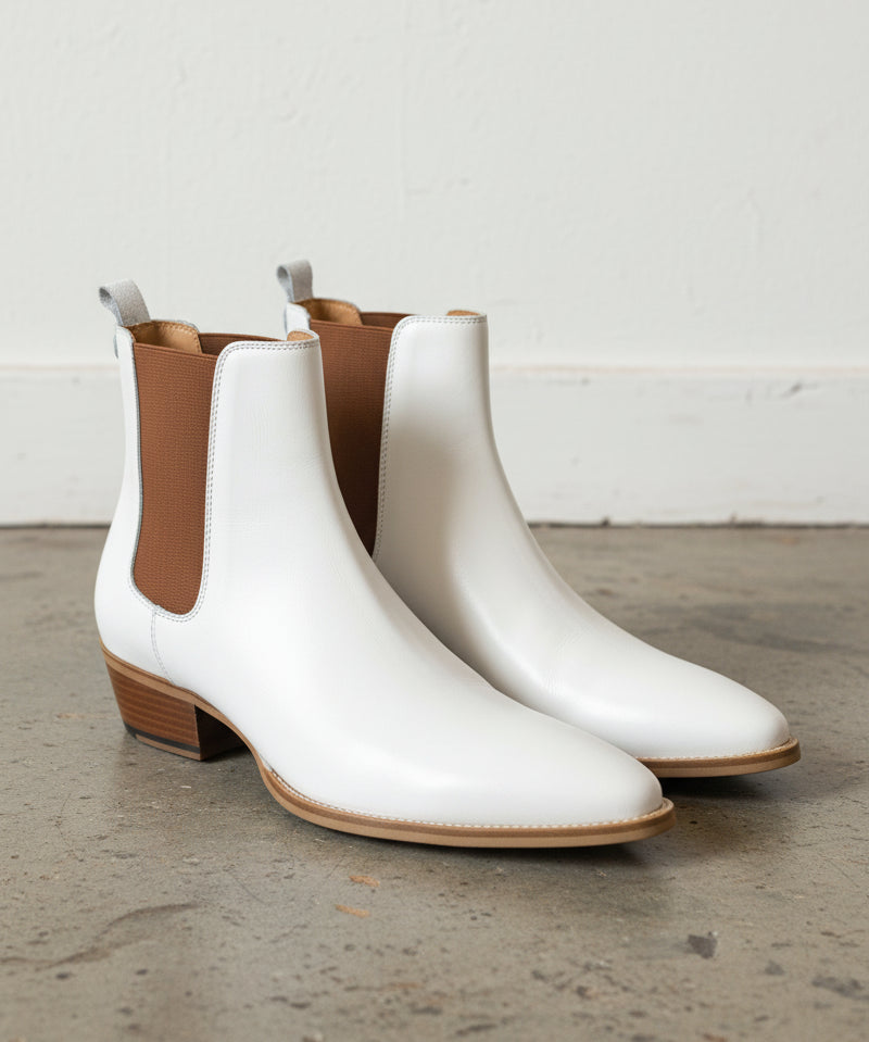 Handmade Mens White Leather Classic Chelsea Boots, men white leather boots - 3-4-right-view