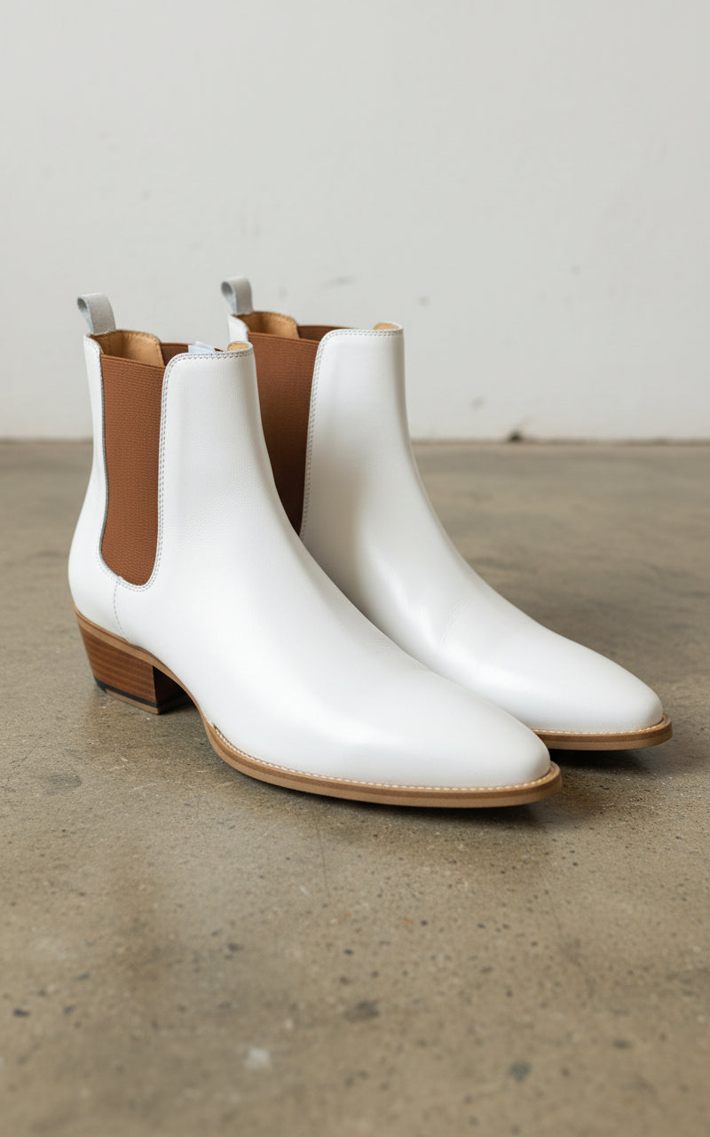 Men's Classic Chelsea Boots in Premium White Leather US 9.5 / White / D Men's Classic Chelsea Boots in Premium White Leather US 9.5 / White / D