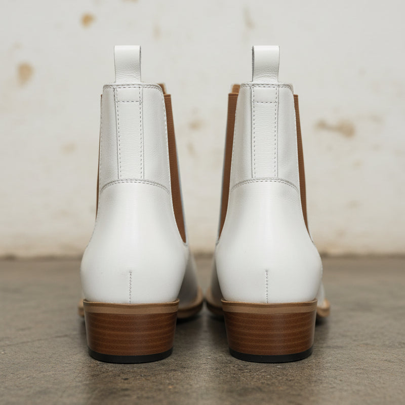 Handmade Mens White Leather Classic Chelsea Boots, men white leather boots - back-view
