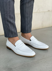 Handmade Mens white Leather Moccasins Shoes, Leather penny Loafer - 3-4-right-view