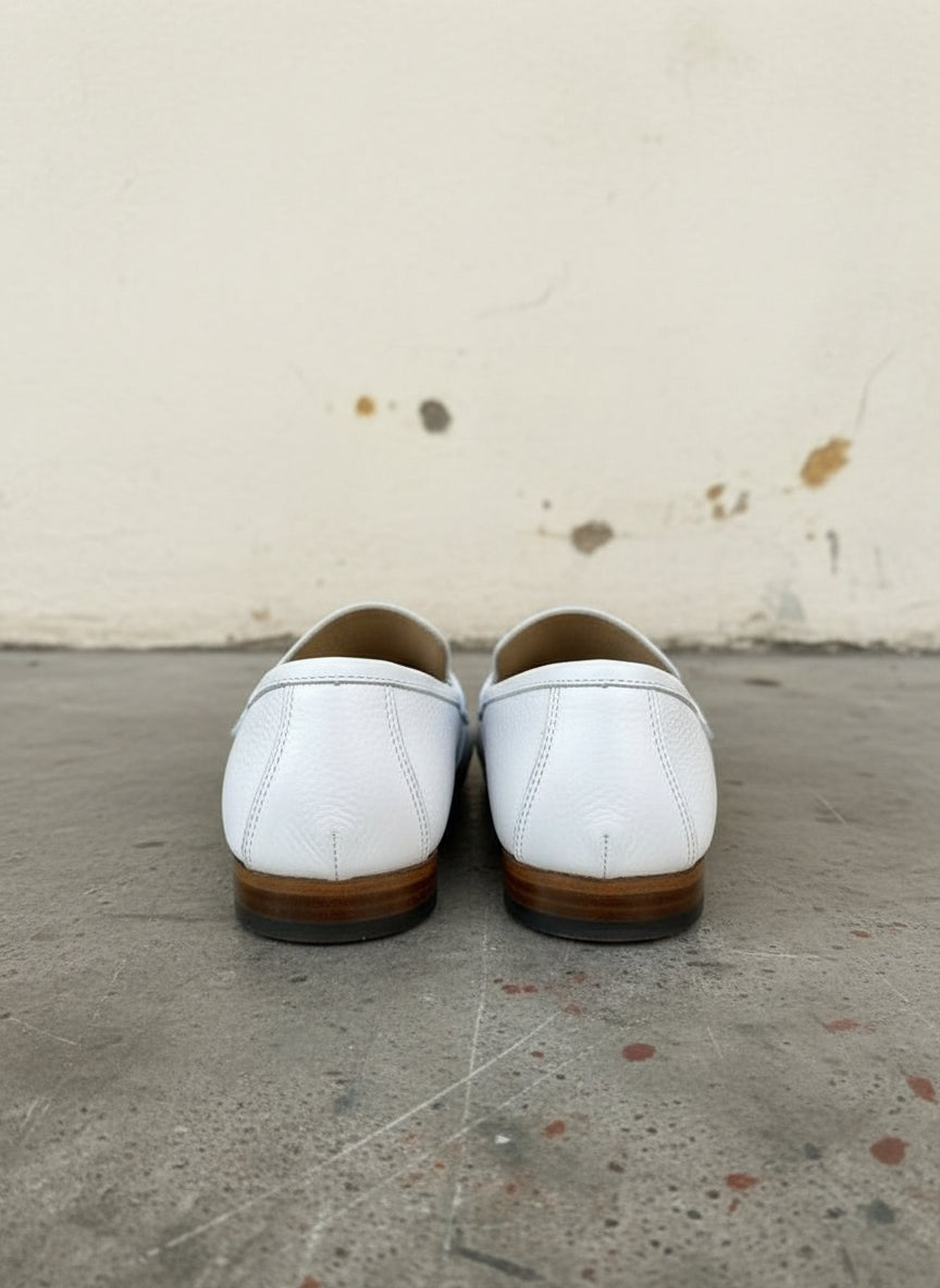 Handmade Mens white Leather Moccasins Shoes, Leather penny Loafer - back-view