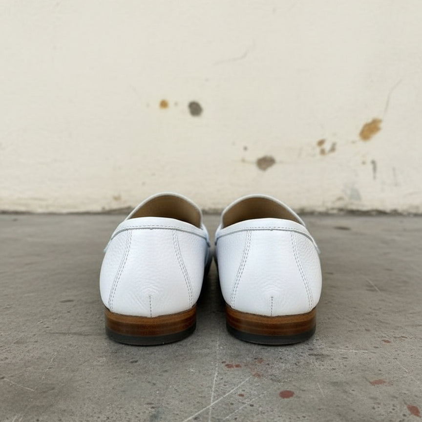 Handmade Mens white Leather Moccasins Shoes, Leather penny Loafer - back-view