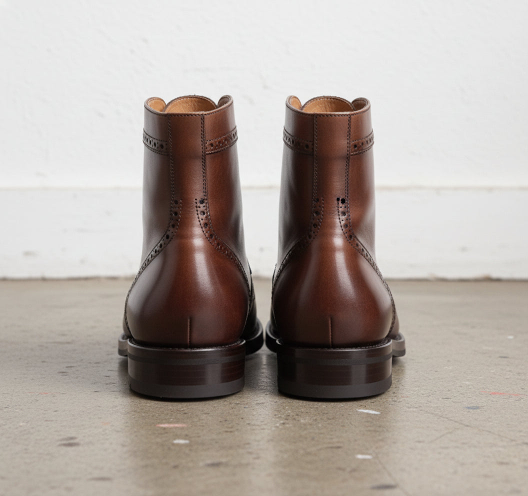 Handmade Mens Wing tip brogue Lace up Dress boot, Men brown high ankle boot - back-view