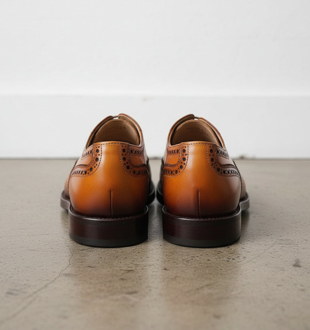 Handmade Mens wingtips brogue dress shoes, Men tan formal shoes, Men shoes - back-view