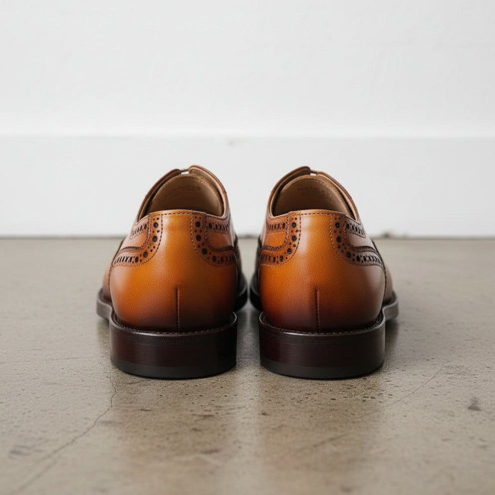Handmade Mens wingtips brogue dress shoes, Men tan formal shoes, Men shoes - back-view