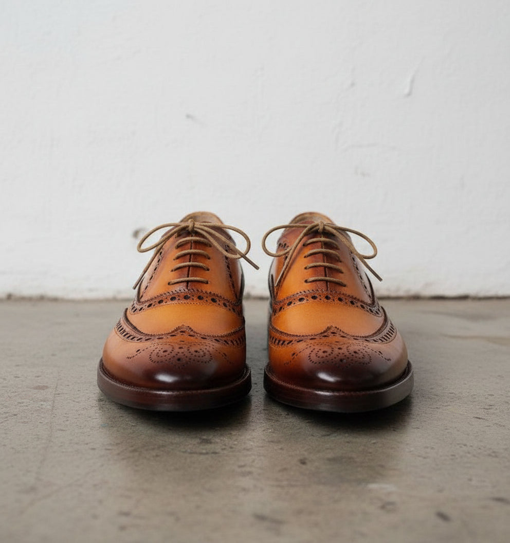 Men's Tan Genuine Leather Brogue Dress Shoes US 9 / Tan / D - Standard Men's Tan Genuine Leather Brogue Dress Shoes US 9 / Tan / D - Standard