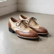 Handmade Mens wingtips brogue dress shoes, Men Two tone dress shoes - angle-view-showing-depth