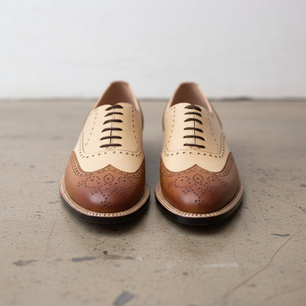 Handmade Mens wingtips brogue dress shoes, Men Two tone dress shoes - front-view