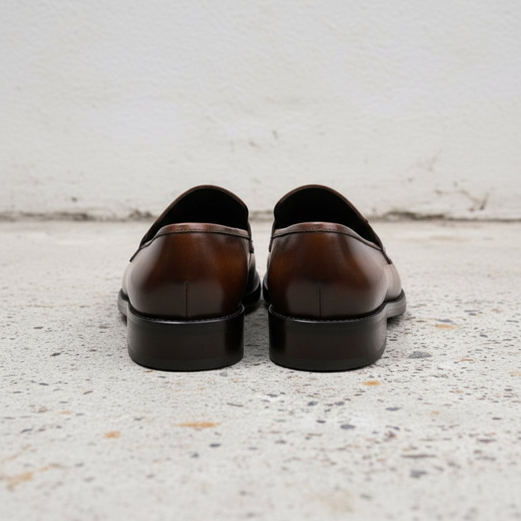 Handmade Men'sFull Grain Leather Loafer Shoes - back-view