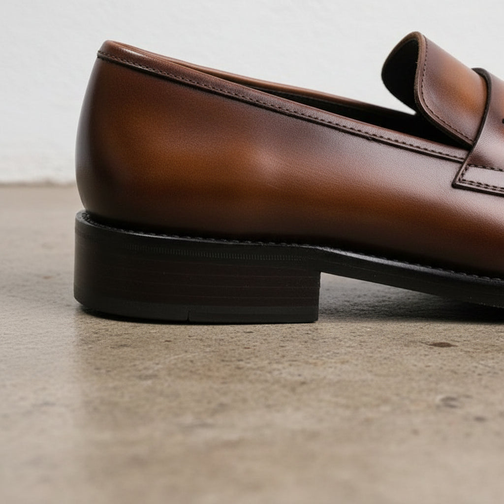 Handmade Men'sFull Grain Leather Loafer Shoes - detail-view-showing-texture