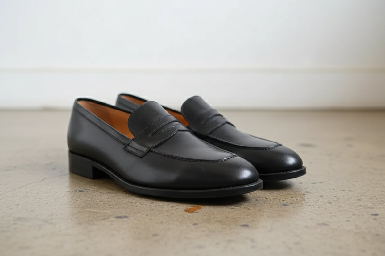 Handmade Moc-Toe Loafer Slip-On Full-Grain Leather Men’s Moccasin shoes - angle-view-showing-depth