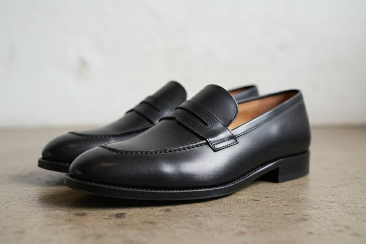 Handmade Moc-Toe Loafer Slip-On Full-Grain Leather Men’s Moccasin shoes - detail-view-showing-texture