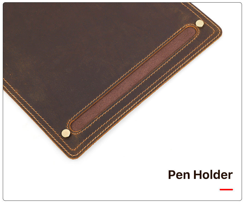 Handmade Modern Square Pen Slot Crazy Horse Leather Mouse Pad