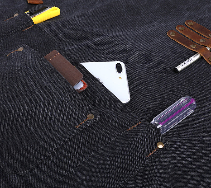 Handmade Multi-Pocket Adjustable Waxed Canvas Men’s Work Apron