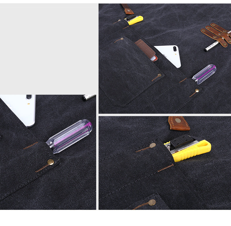 Handmade Multi-Pocket Adjustable Waxed Canvas Men’s Work Apron