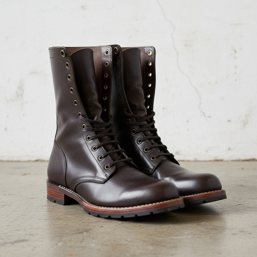 Handmade Plain Toe Ankle Boot Lace Up Full-Grain Leather Men’s Casual Boots - angle-view-showing-depth