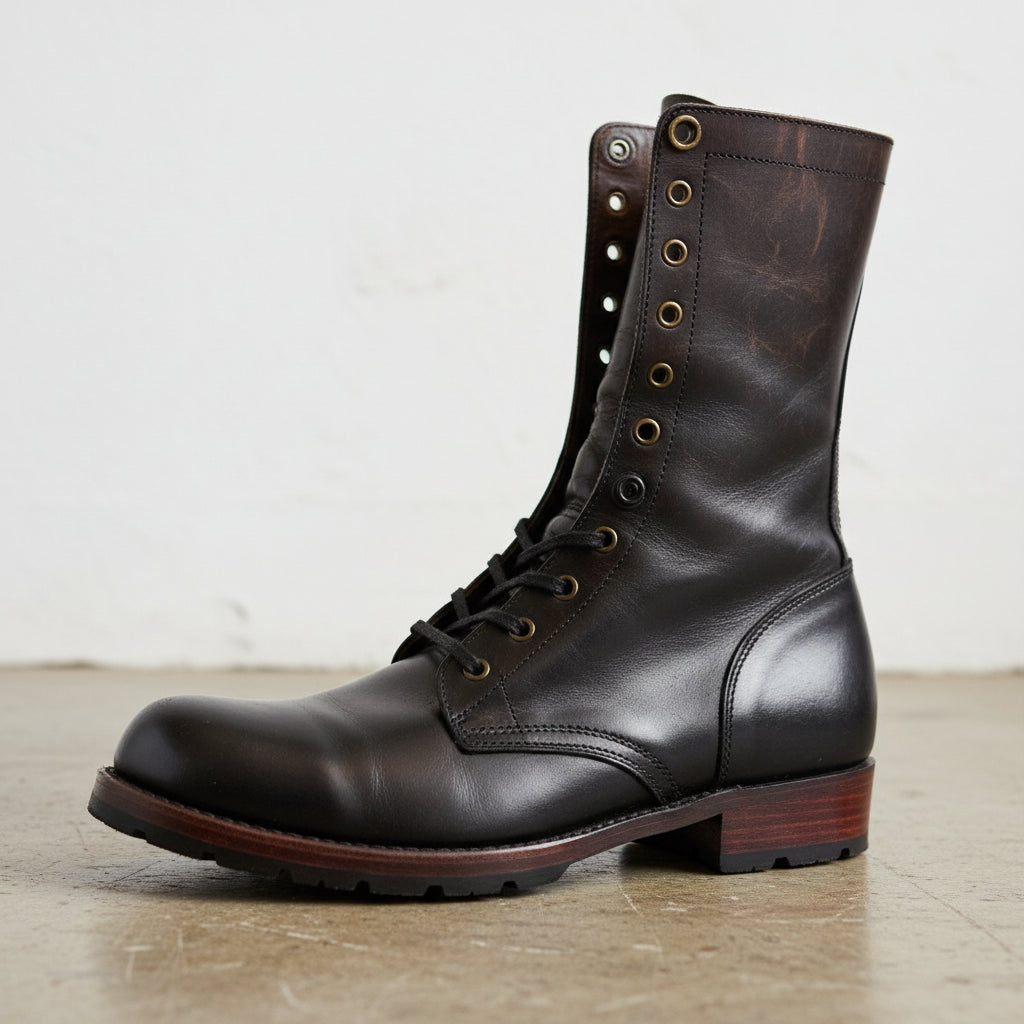 Handmade Plain Toe Ankle Boot Lace Up Full-Grain Leather Men’s Casual Boots - detail-view-showing-texture