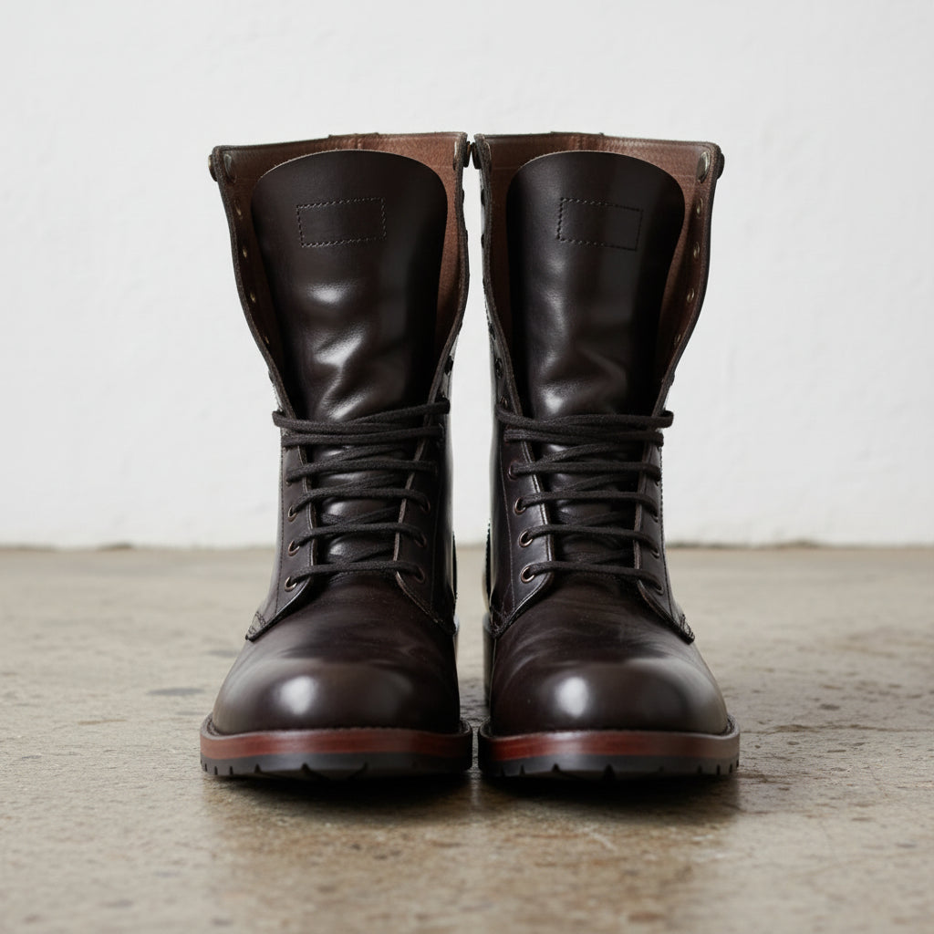 Handmade Plain Toe Ankle Boot Lace Up Full-Grain Leather Men’s Casual Boots - front-view