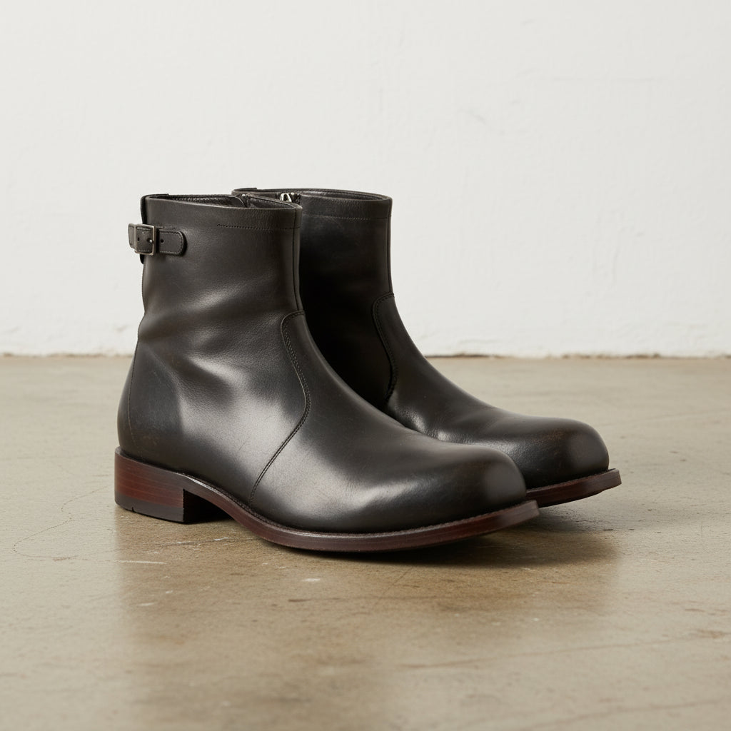 Handmade Plain-Toe Ankle Zipper Full-Grain Leather Men’s Casual Boots - 3-4-right-view